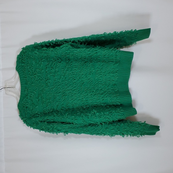 Women's Fuzzy Long Sleeve Button Cardigan With Ornament Details ~ Green - Picture 6 of 12